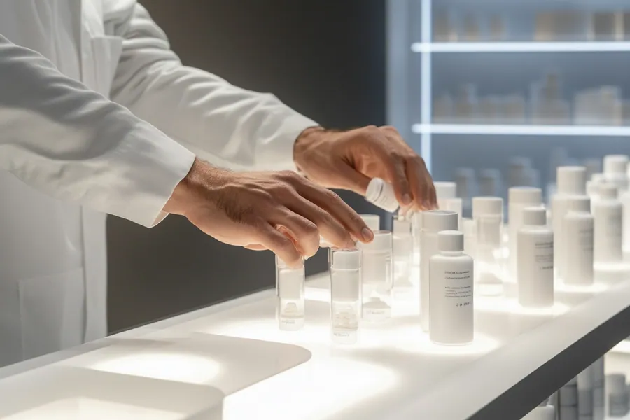 Custom cosmetic formulation samples in a laboratory