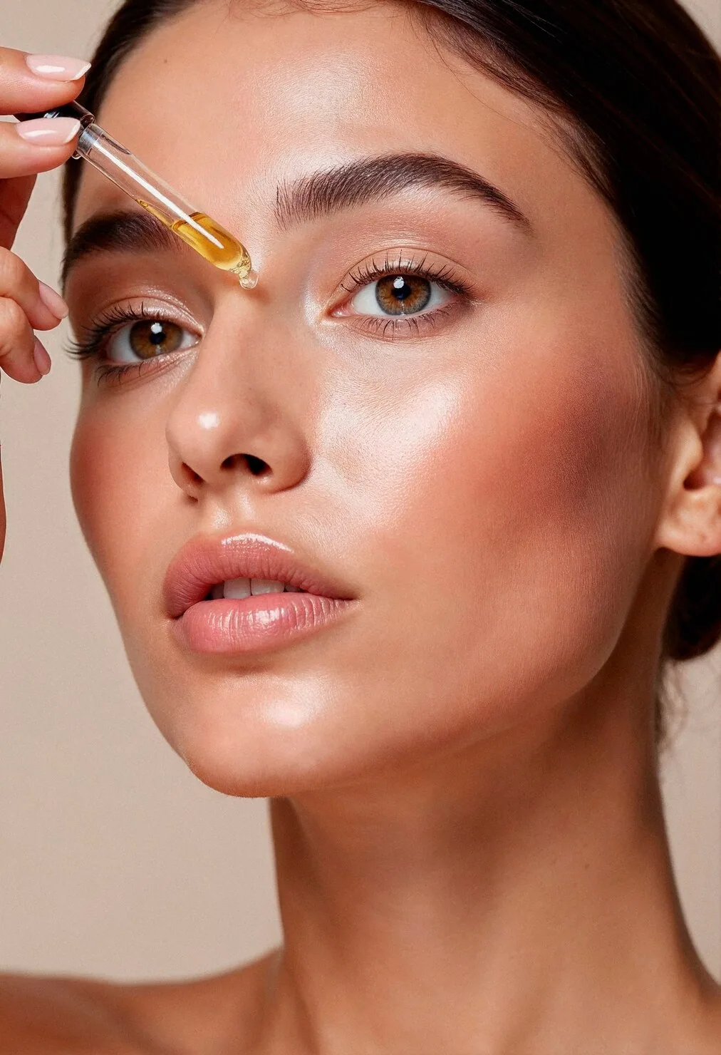 Woman applying a cosmetic serum